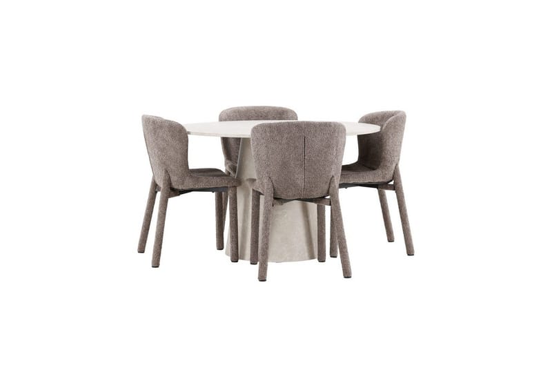 Matgrupp Lanzo Runt 120 cm Beige med 4st Astoria Stolar Brun - Brun - Möbler - Matplats - Matgrupp & matbord med stolar