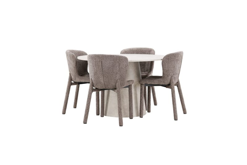 Matgrupp Lanzo Runt 120 cm Beige med 4st Astoria Stolar Brun - Brun - Möbler - Matplats - Matgrupp & matbord med stolar