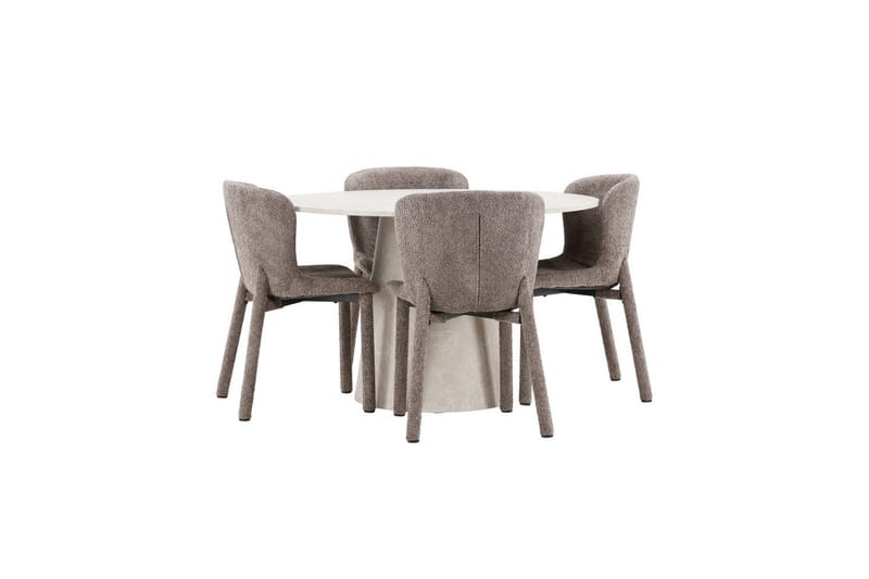 Matgrupp Lanzo Runt 120 cm Beige med 4st Astoria Stolar Brun - Brun - Möbler - Matplats - Matgrupp & matbord med stolar