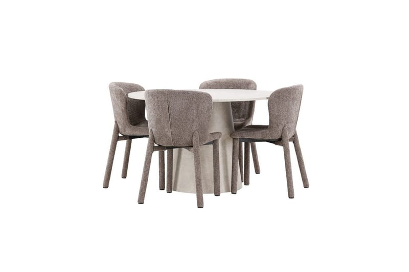 Matgrupp Lanzo Runt 120 cm Beige med 4st Astoria Stolar Brun - Brun - Möbler - Matplats - Matgrupp & matbord med stolar