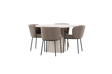 Matgrupp Lanzo Runt 120 cm Beige med 4st Edina Stolar Svart / Brun - Svart / Brun - Möbler - Matplats - Matgrupp & matbord med stolar