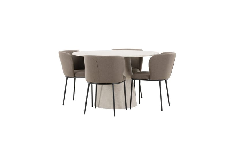 Matgrupp Lanzo Runt 120 cm Beige med 4st Edina Stolar Svart / Brun - Svart / Brun - Möbler - Matplats - Matgrupp & matbord med stolar
