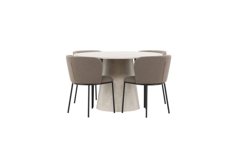 Matgrupp Lanzo Runt 120 cm Beige med 4st Edina Stolar Svart / Brun - Svart / Brun - Möbler - Matplats - Matgrupp & matbord med stolar