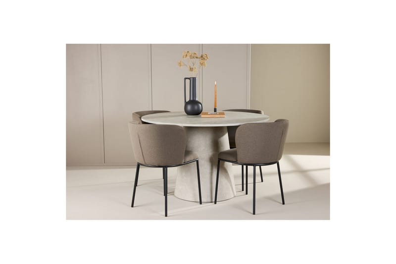 Matgrupp Lanzo Runt 120 cm Beige med 4st Edina Stolar Svart / Brun - Svart / Brun - Möbler - Matplats - Matgrupp & matbord med stolar