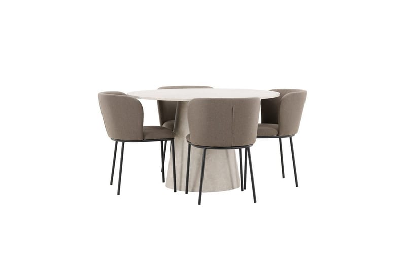 Matgrupp Lanzo Runt 120 cm Beige med 4st Edina Stolar Svart / Brun - Svart / Brun - Möbler - Matplats - Matgrupp & matbord med stolar