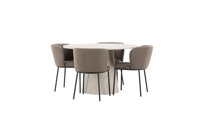 Matgrupp Lanzo Runt 120 cm Beige med 4st Edina Stolar Svart / Brun - Svart / Brun - Möbler - Matplats - Matgrupp & matbord med stolar
