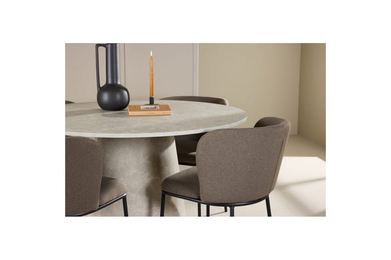 Matgrupp Lanzo Runt 120 cm Beige med 4st Edina Stolar Svart / Brun - Svart / Brun - Möbler - Matplats - Matgrupp & matbord med stolar