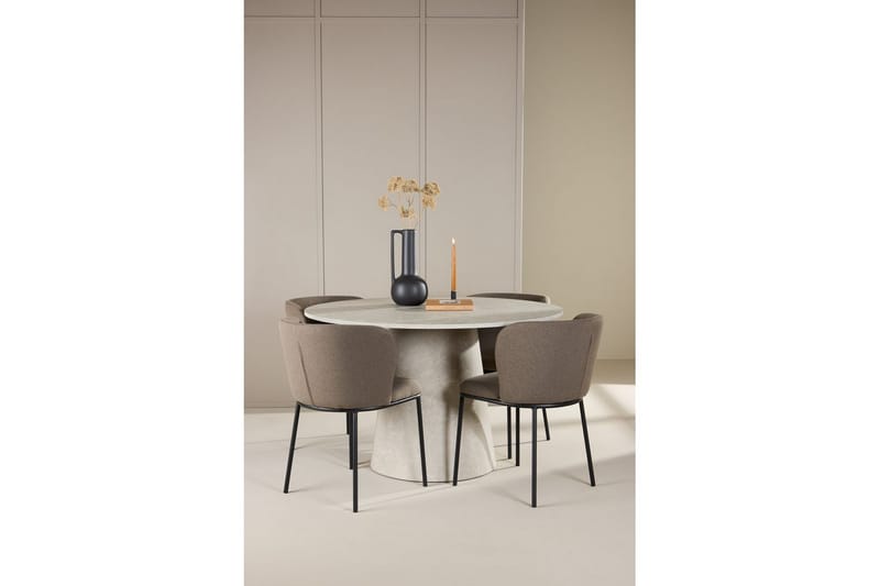 Matgrupp Lanzo Runt 120 cm Beige med 4st Edina Stolar Svart / Brun - Svart / Brun - Möbler - Matplats - Matgrupp & matbord med stolar