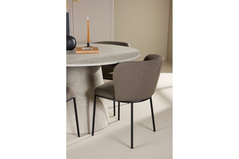 Matgrupp Lanzo Runt 120 cm Beige med 4st Edina Stolar Svart / Brun - Svart / Brun - Möbler - Matplats - Matgrupp & matbord med stolar