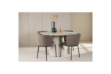 Matgrupp Lanzo Runt 120 cm Beige med 4st Edina Stolar Svart / Brun - Svart / Brun - Möbler - Matplats - Matgrupp & matbord med stolar