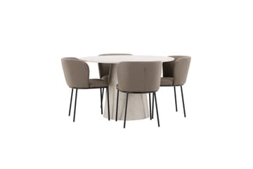 Matgrupp Lanzo Runt 120 cm Beige med 4st Edina Stolar Svart / Brun - Svart / Brun - Möbler - Matplats - Matgrupp & matbord med stolar