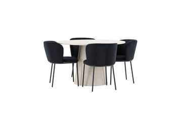 Matgrupp Lanzo Runt 120 cm Beige med 4st Edina Stolar Svart - Svart - Möbler - Matplats - Matgrupp & matbord med stolar