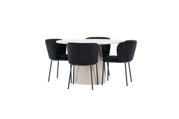 Matgrupp Lanzo Runt 120 cm Beige med 4st Edina Stolar Svart - Svart - Möbler - Matplats - Matgrupp & matbord med stolar