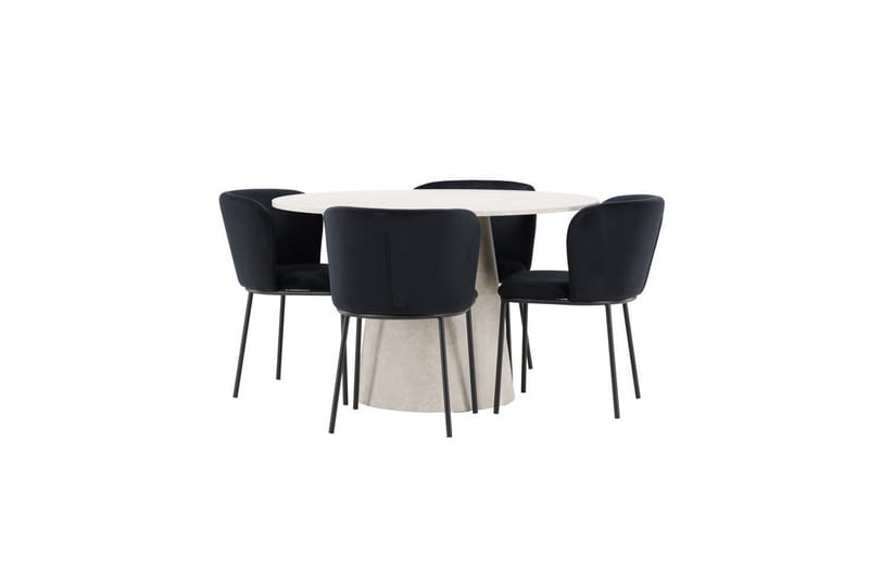 Matgrupp Lanzo Runt 120 cm Beige med 4st Edina Stolar Svart - Svart - Möbler - Matplats - Matgrupp & matbord med stolar