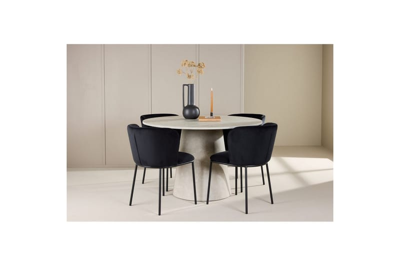 Matgrupp Lanzo Runt 120 cm Beige med 4st Edina Stolar Svart - Svart - Möbler - Matplats - Matgrupp & matbord med stolar