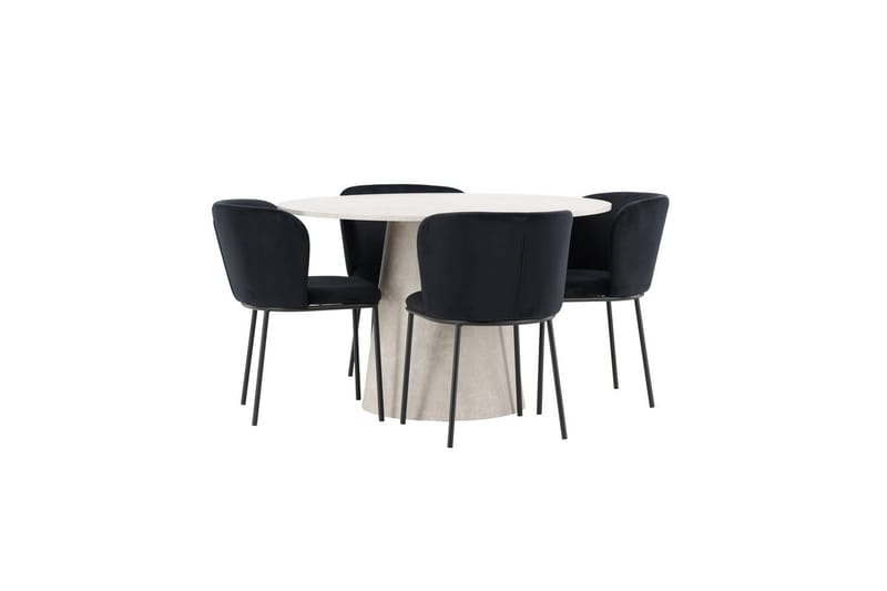 Matgrupp Lanzo Runt 120 cm Beige med 4st Edina Stolar Svart - Svart - Möbler - Matplats - Matgrupp & matbord med stolar