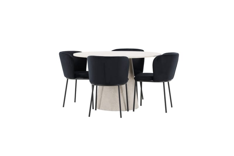 Matgrupp Lanzo Runt 120 cm Beige med 4st Edina Stolar Svart - Svart - Möbler - Matplats - Matgrupp & matbord med stolar