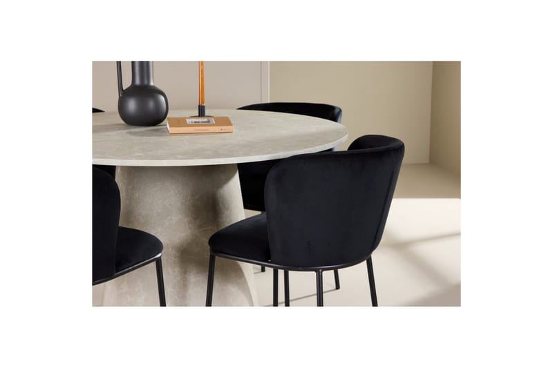 Matgrupp Lanzo Runt 120 cm Beige med 4st Edina Stolar Svart - Svart - Möbler - Matplats - Matgrupp & matbord med stolar
