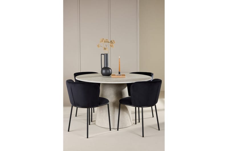 Matgrupp Lanzo Runt 120 cm Beige med 4st Edina Stolar Svart - Svart - Möbler - Matplats - Matgrupp & matbord med stolar