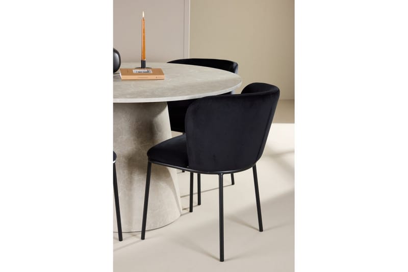 Matgrupp Lanzo Runt 120 cm Beige med 4st Edina Stolar Svart - Svart - Möbler - Matplats - Matgrupp & matbord med stolar