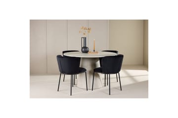 Matgrupp Lanzo Runt 120 cm Beige med 4st Edina Stolar Svart - Svart - Möbler - Matplats - Matgrupp & matbord med stolar
