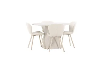 Matgrupp Lanzo Runt 120 cm med 4st Lilja Stolar Beige - Beige - Möbler - Matplats - Matgrupp & matbord med stolar