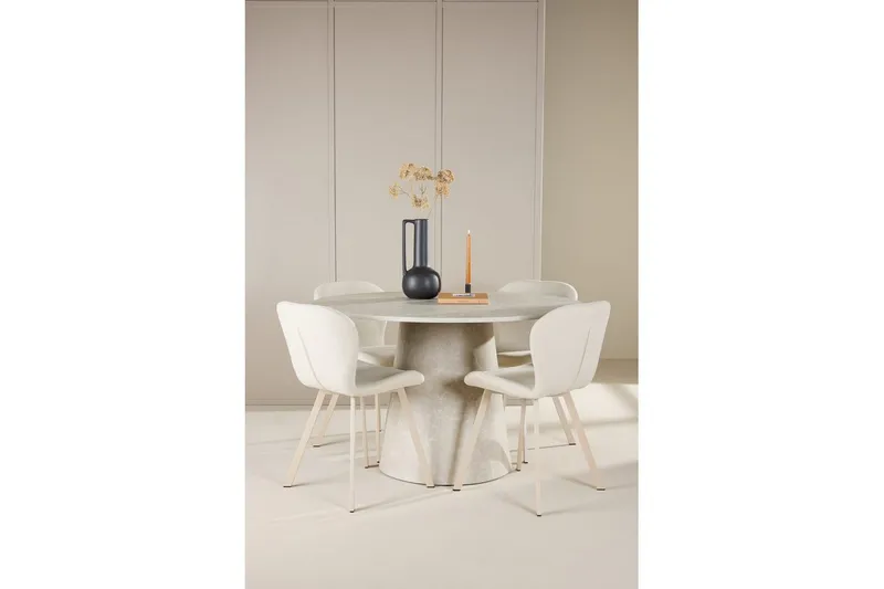 Matgrupp Lanzo Runt 120 cm med 4st Lilja Stolar Beige - Beige - Möbler - Matplats - Matgrupp & matbord med stolar