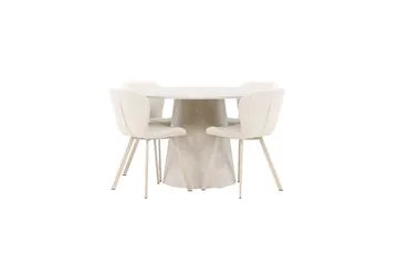 Matgrupp Lanzo Runt 120 cm med 4st Lilja Stolar Beige - Beige - Möbler - Matplats - Matgrupp & matbord med stolar