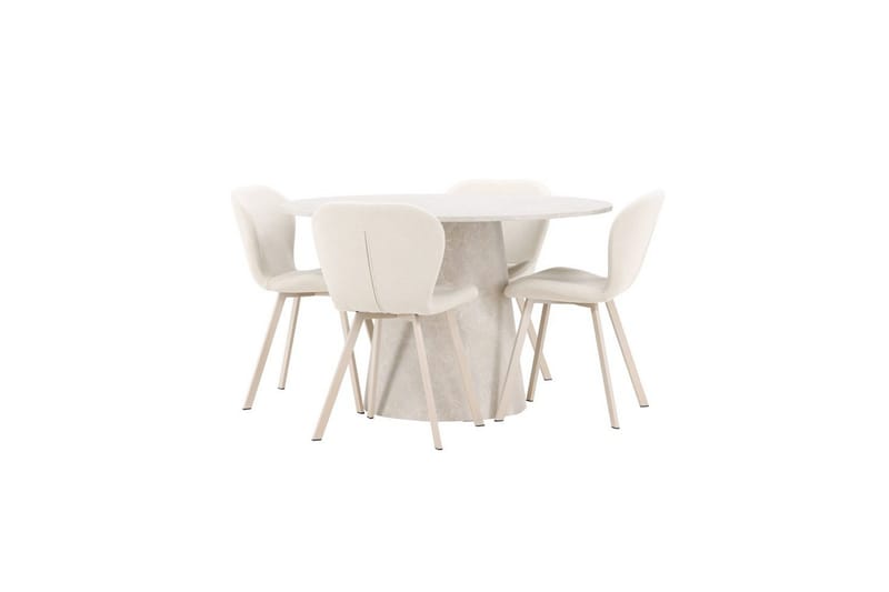 Matgrupp Lanzo Runt 120 cm med 4st Lilja Stolar Beige - Beige - Möbler - Matplats - Matgrupp & matbord med stolar