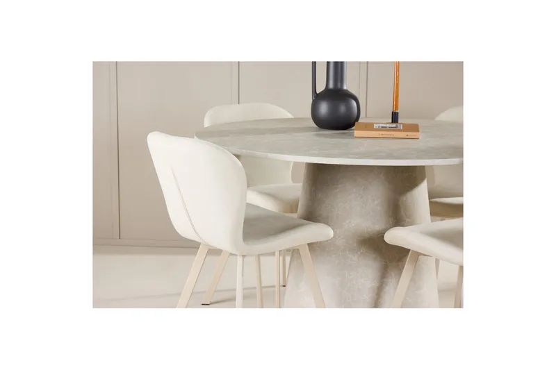 Matgrupp Lanzo Runt 120 cm med 4st Lilja Stolar Beige - Beige - Möbler - Matplats - Matgrupp & matbord med stolar