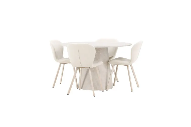 Matgrupp Lanzo Runt 120 cm med 4st Lilja Stolar Beige - Beige - Möbler - Matplats - Matgrupp & matbord med stolar
