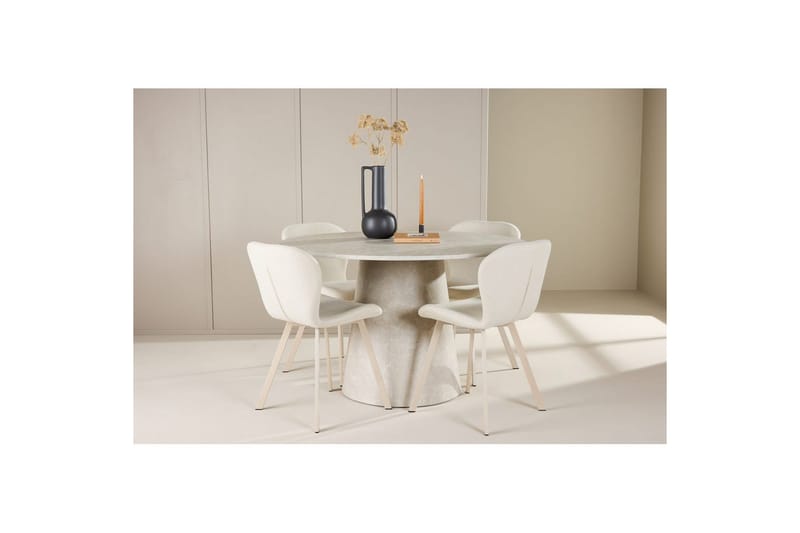 Matgrupp Lanzo Runt 120 cm med 4st Lilja Stolar Beige - Beige - Möbler - Matplats - Matgrupp & matbord med stolar