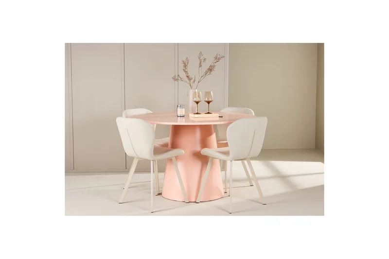 Matgrupp Lanzo Runt 120 cm med 4st Lilja Stolar Rosa - Rosa - Möbler - Matplats - Matgrupp & matbord med stolar
