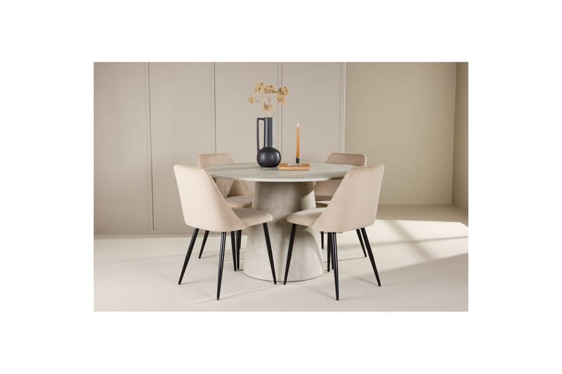 Matgrupp Lanzo Runt 120 cm med 4st Night Stolar Beige - Beige - Möbler - Matplats - Matgrupp & matbord med stolar