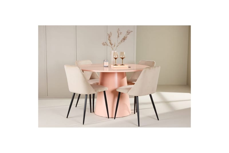 Matgrupp Lanzo Runt 120 cm med 4st Night Stolar Rosa - Rosa - Möbler - Matplats - Matgrupp & matbord med stolar
