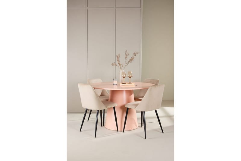Matgrupp Lanzo Runt 120 cm med 4st Night Stolar Rosa - Rosa - Möbler - Matplats - Matgrupp & matbord med stolar
