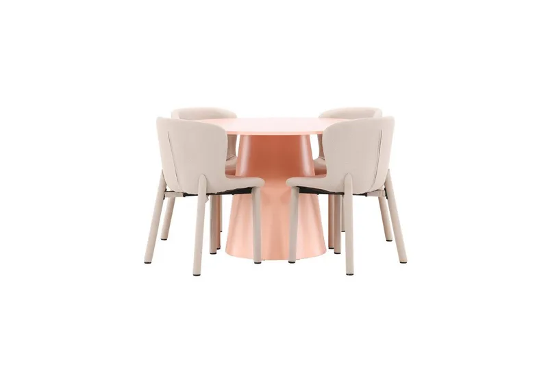 Matgrupp Lanzo Runt 120 cm Rosa med 4st Astoria Stolar Beige, Beige