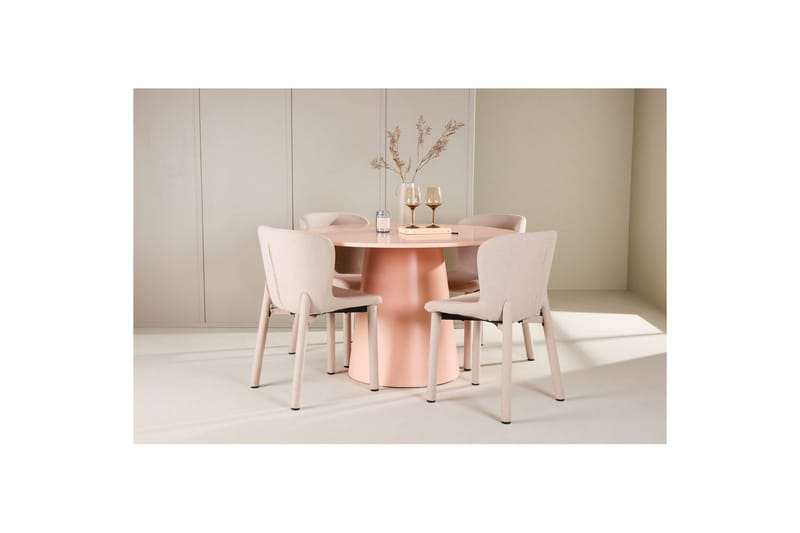 Matgrupp Lanzo Runt 120 cm Rosa med 4st Astoria Stolar Beige - Beige - Möbler - Matplats - Matgrupp & matbord med stolar