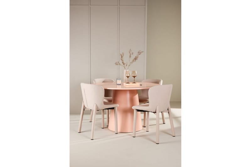 Matgrupp Lanzo Runt 120 cm Rosa med 4st Astoria Stolar Beige - Beige - Möbler - Matplats - Matgrupp & matbord med stolar
