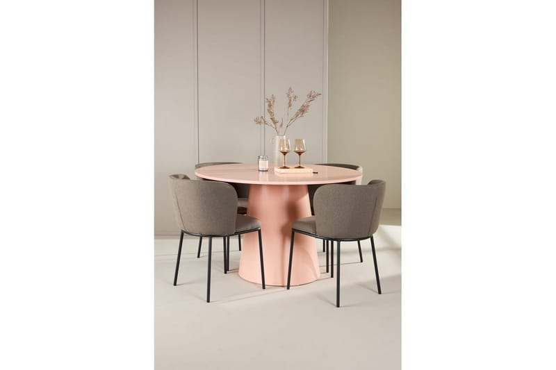Matgrupp Lanzo Runt 120 cm Rosa med 4st Edina Stolar Svart / Brun - Svart / Brun - Möbler - Matplats - Matgrupp & matbord med stolar
