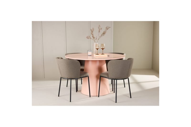 Matgrupp Lanzo Runt 120 cm Rosa med 4st Edina Stolar Svart / Brun - Svart / Brun - Möbler - Matplats - Matgrupp & matbord med stolar
