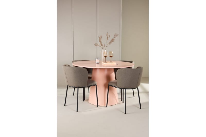 Matgrupp Lanzo Runt 120 cm Rosa med 4st Edina Stolar Svart / Brun - Svart / Brun - Möbler - Matplats - Matgrupp & matbord med stolar