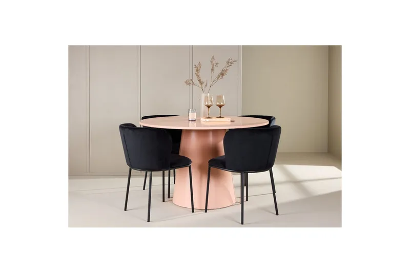 Matgrupp Lanzo Runt 120 cm Rosa med 4st Edina Stolar Svart - Svart - Möbler - Matplats - Matgrupp & matbord med stolar
