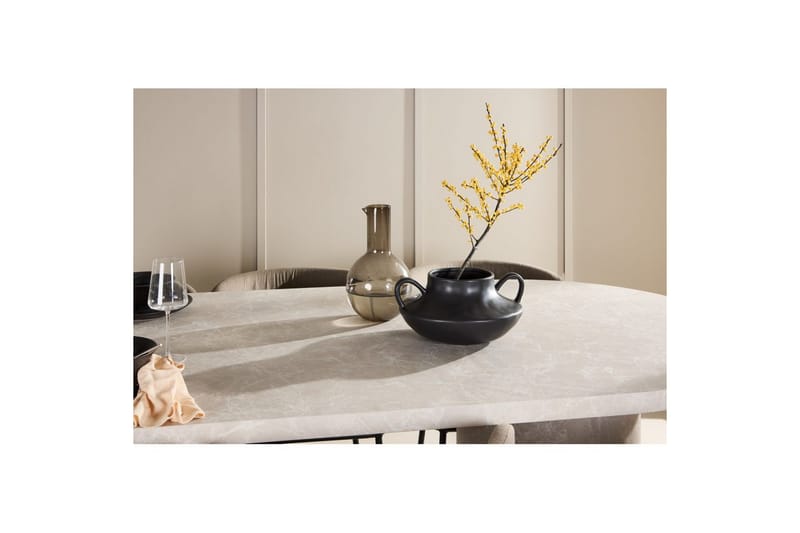 Matgrupp Narvik 100x200 cm Beige med 6st Edina Stolar Svart / Brun - Svart / Brun - Möbler - Matplats - Matgrupp & matbord med stolar