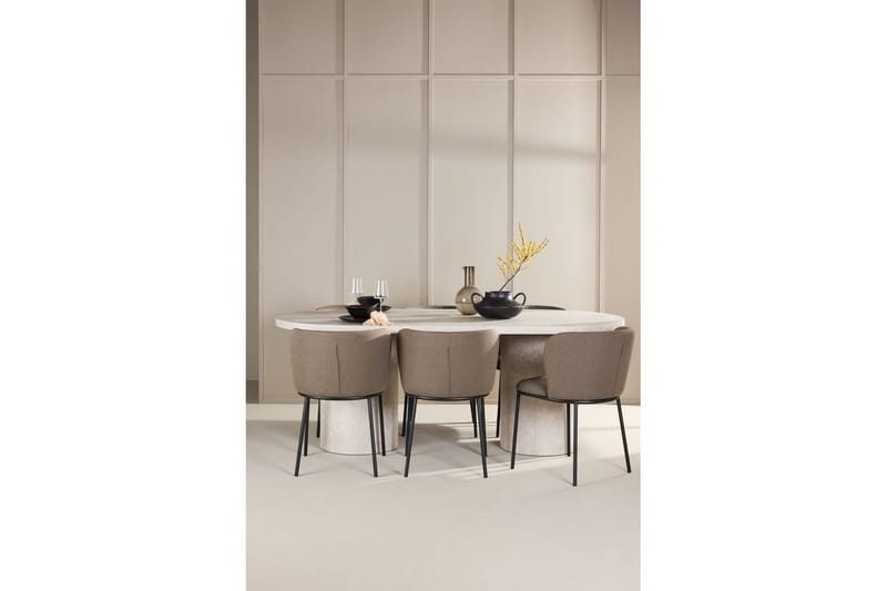 Matgrupp Narvik 100x200 cm Beige med 6st Edina Stolar Svart / Brun - Svart / Brun - Möbler - Matplats - Matgrupp & matbord med stolar