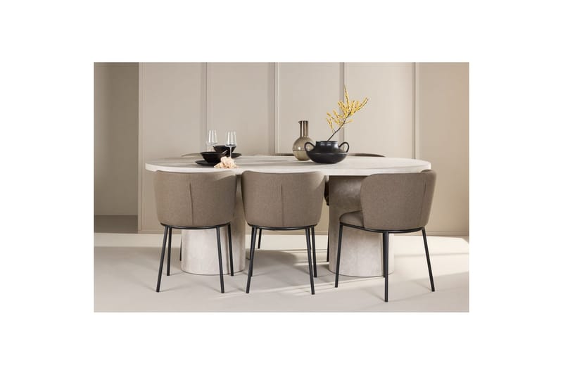 Matgrupp Narvik 100x200 cm Beige med 6st Edina Stolar Svart / Brun - Svart / Brun - Möbler - Matplats - Matgrupp & matbord med stolar