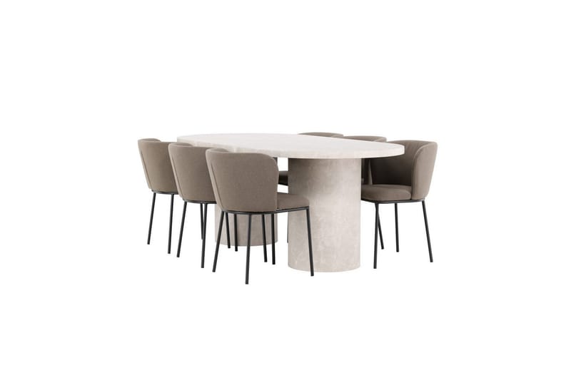 Matgrupp Narvik 100x200 cm Beige med 6st Edina Stolar Svart / Brun - Svart / Brun - Möbler - Matplats - Matgrupp & matbord med stolar