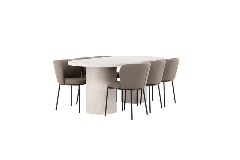 Matgrupp Narvik 100x200 cm Beige med 6st Edina Stolar Svart / Brun - Svart / Brun - Möbler - Matplats - Matgrupp & matbord med stolar