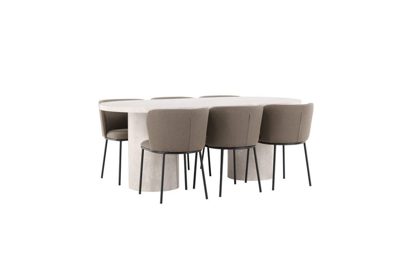 Matgrupp Narvik 100x200 cm Beige med 6st Edina Stolar Svart / Brun - Svart / Brun - Möbler - Matplats - Matgrupp & matbord med stolar