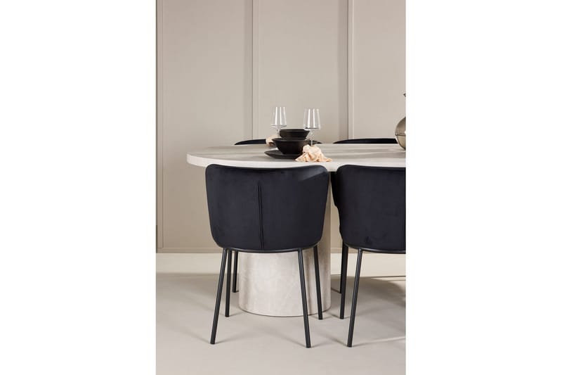 Matgrupp Narvik 100x200 cm Beige med 6st Edina Stolar Svart - Svart - Möbler - Matplats - Matgrupp & matbord med stolar
